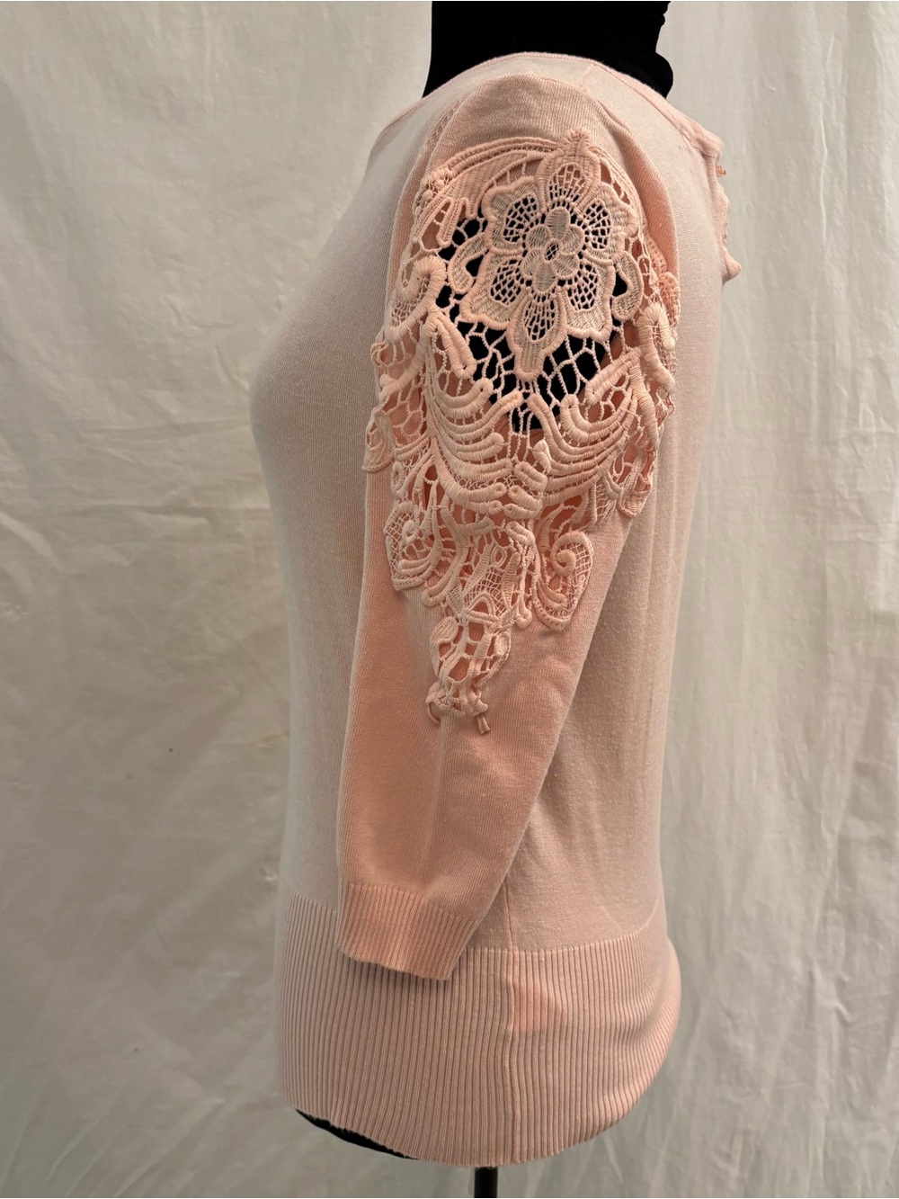 Roz & Ali Blush Lace Puff Sleeve Sweater Romantic Coquette Cottagecore Large
